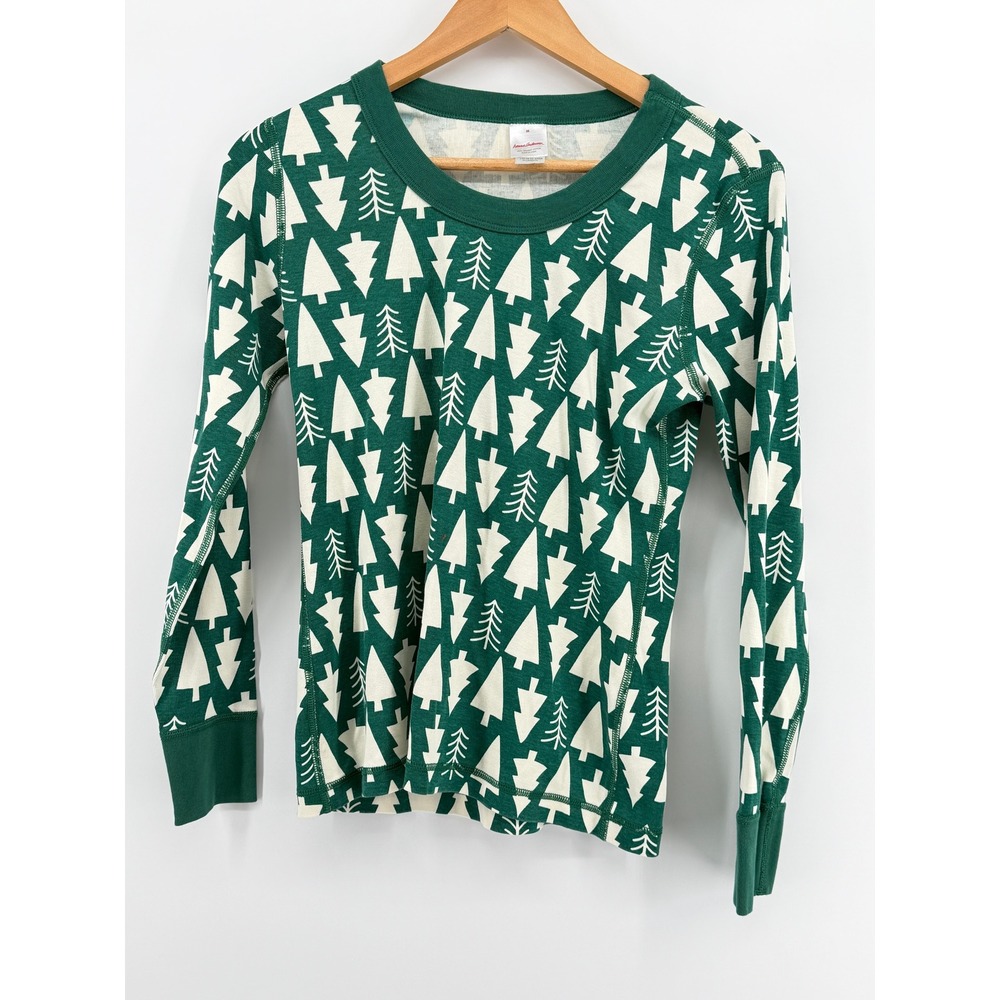 Hanna Andersson Christmas Tree Green White Organic Cotton Pajama Top M 016403W